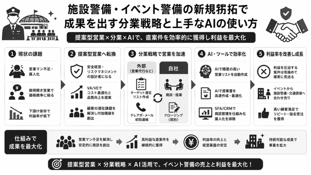 施設警備・イベント警備の新規開拓で成果を出す分業戦略と上手なAIの使い方