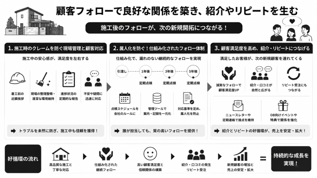 顧客フォローで良好な関係を築き、紹介やリピートを生む