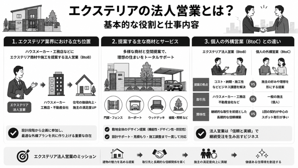 エクステリアの法人営業とは?基本的な役割と仕事内容