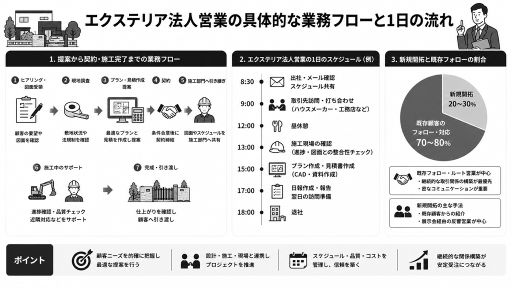 エクステリア法人営業の具体的な業務フローと1日の流れ