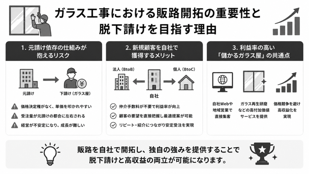 ガラス工事における販路開拓の重要性と脱下請けを目指す理由