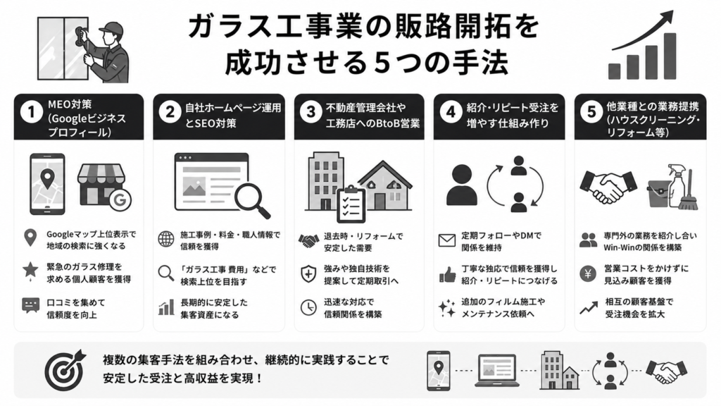 ガラス工事業の販路開拓を成功させる5つの手法