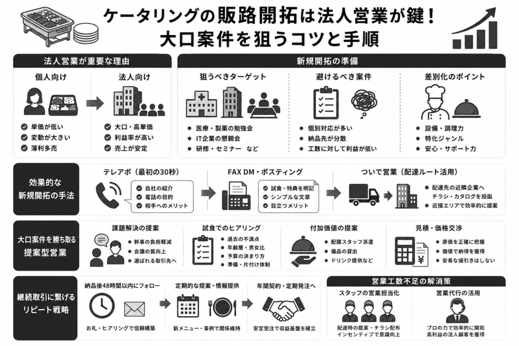 ケータリングの販路開拓は法人営業が鍵!大口案件を狙うコツと手順
