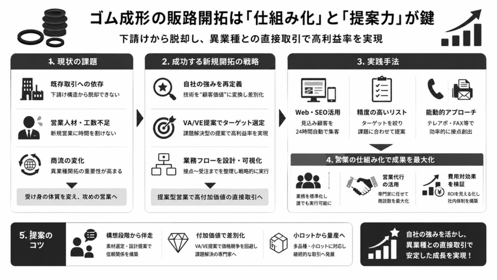 ゴム成形の販路開拓はどう進める?ゴム加工の新規開拓と実践方法について