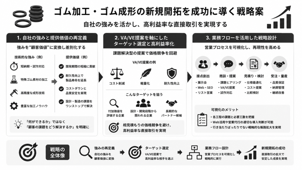 ゴム加工・ゴム成形の新規開拓を成功に導く戦略案