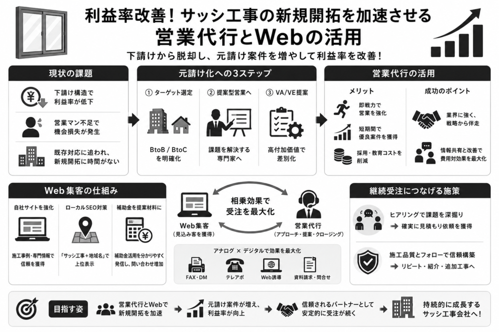 利益率改善!サッシ工事の新規開拓を加速させる営業代行とWebの活用