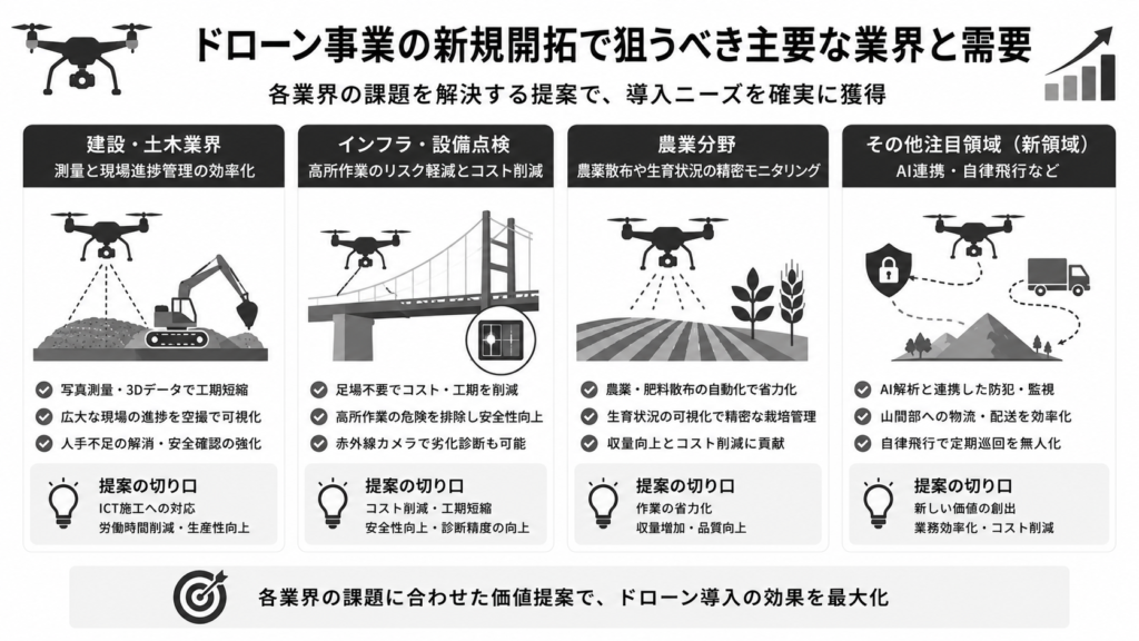 ドローン事業の新規開拓で狙うべき主要な業界と需要