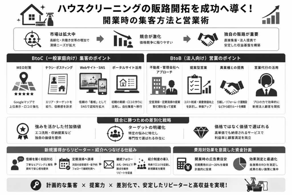 ハウスクリーニングの販路開拓を成功へ導く！開業時の集客方法と営業術