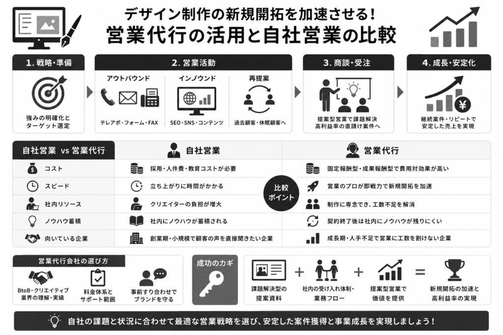 デザイン制作の新規開拓を加速させる!営業代行の活用と自社営業の比較