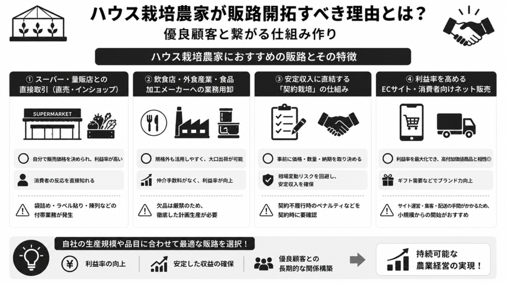 ハウス栽培農家におすすめの販路とその特徴