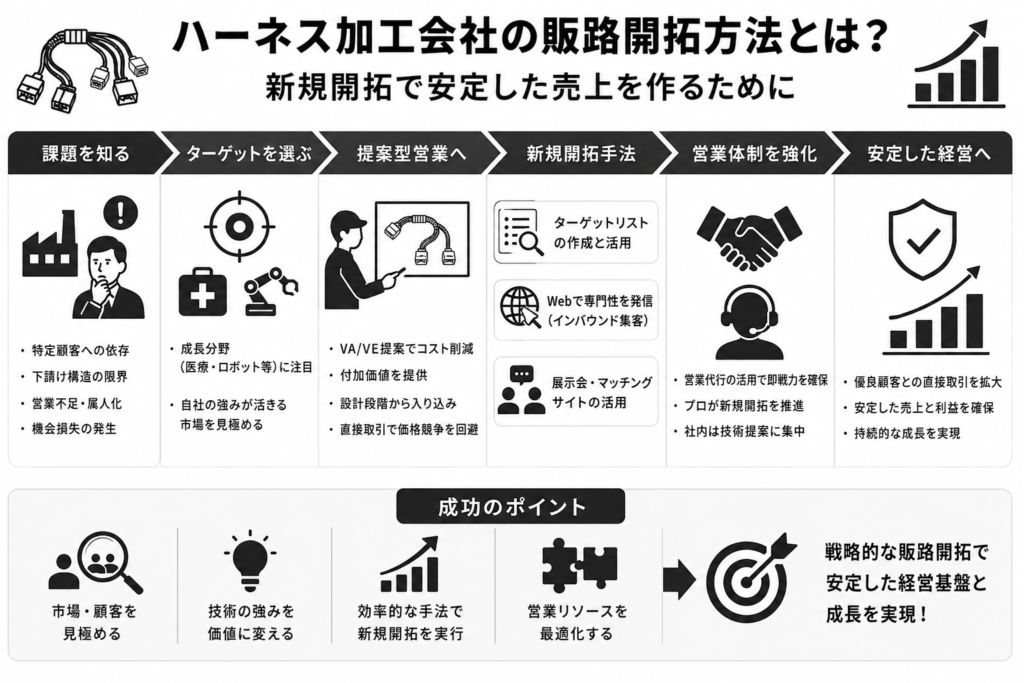 ハーネス加工会社の販路開拓方法とは?新規開拓で安定した売上を作るために
