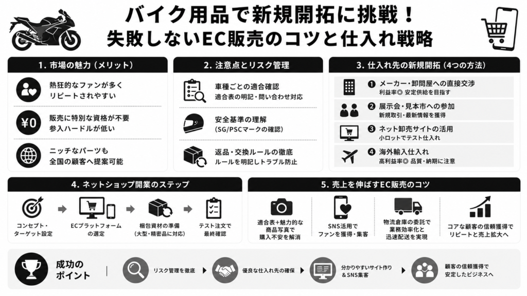 バイク用品で新規開拓に挑戦!失敗しないEC販売のコツと仕入れ戦略