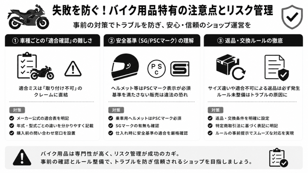 失敗を防ぐ!バイク用品特有の注意点とリスク管理