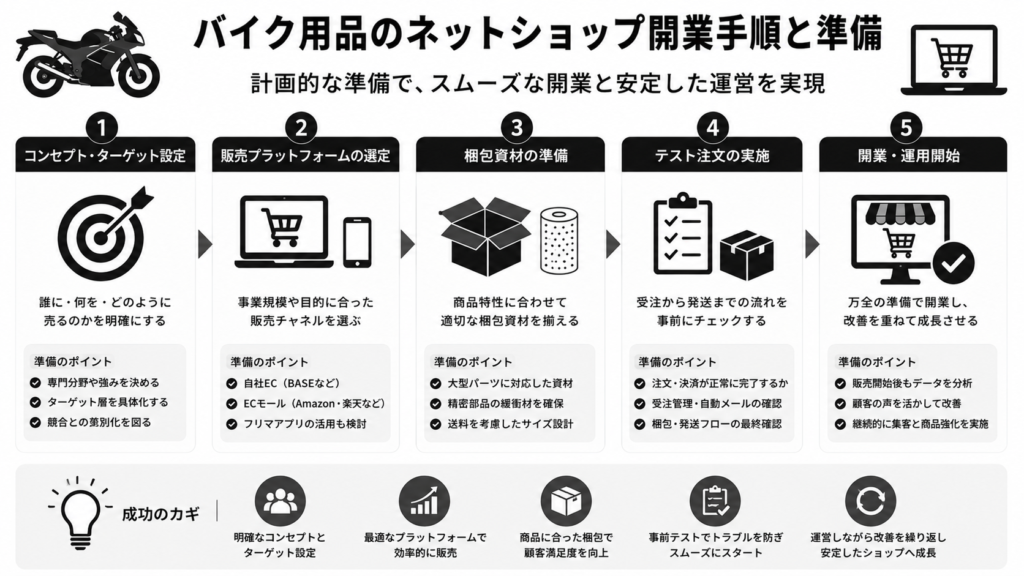 バイク用品のネットショップ開業手順と準備