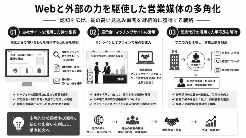 Webと外部の力を駆使した営業媒体の多角化