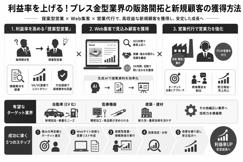 利益率を上げる!プレス金型業界の販路開拓と新規顧客の獲得方法について