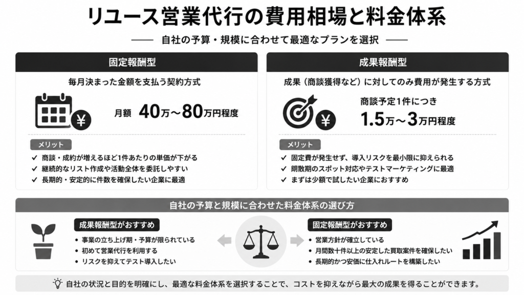 リユース営業代行の費用相場と料金体系