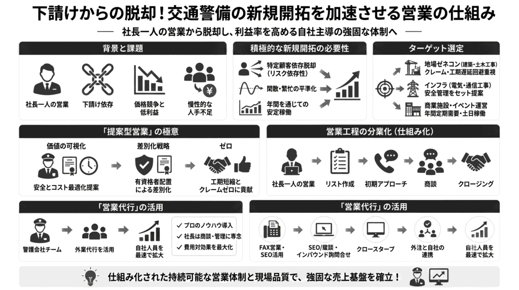 下請けからの脱却!交通警備の新規開拓を加速させる営業の仕組み