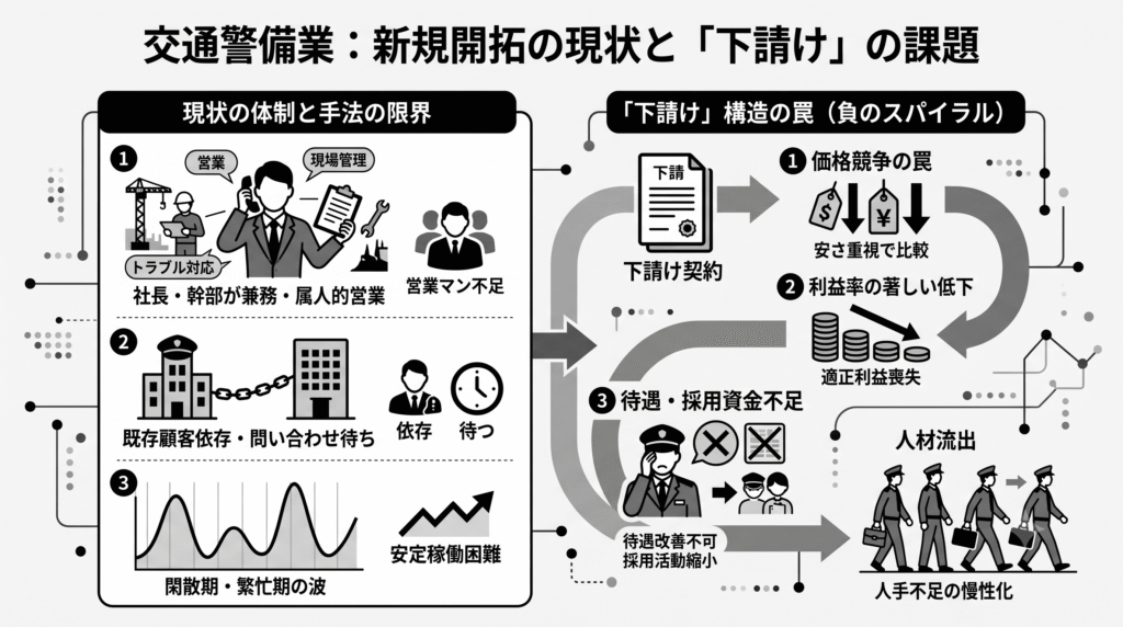 交通警備業における新規開拓の現状と「下請け」の課題
