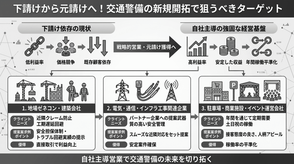 下請けから元請けへ!交通警備の新規開拓で狙うべきターゲット
