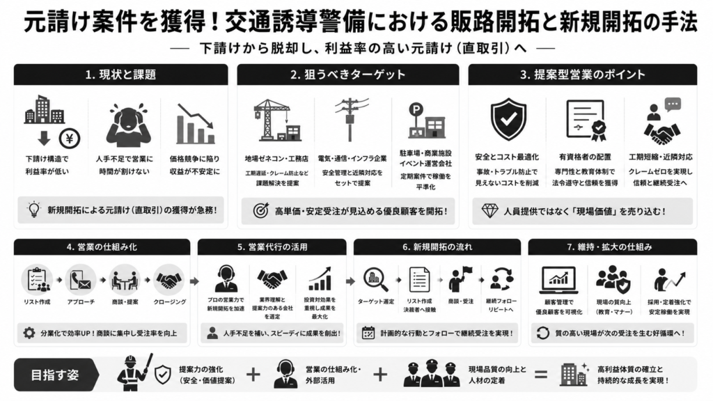 元請け案件を獲得!交通誘導警備における販路開拓と新規開拓の手法