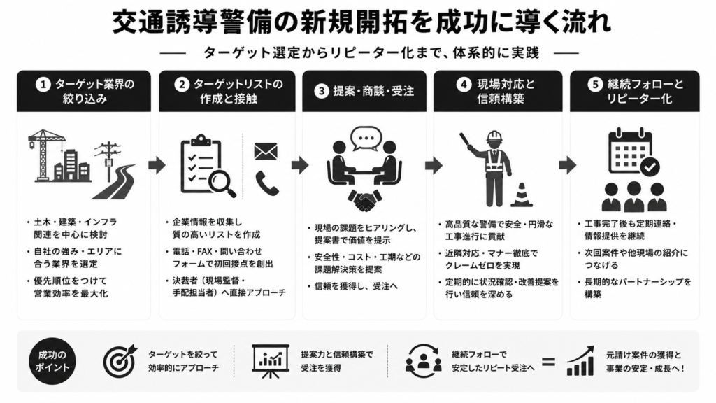 交通誘導警備の新規開拓を成功に導く流れ
