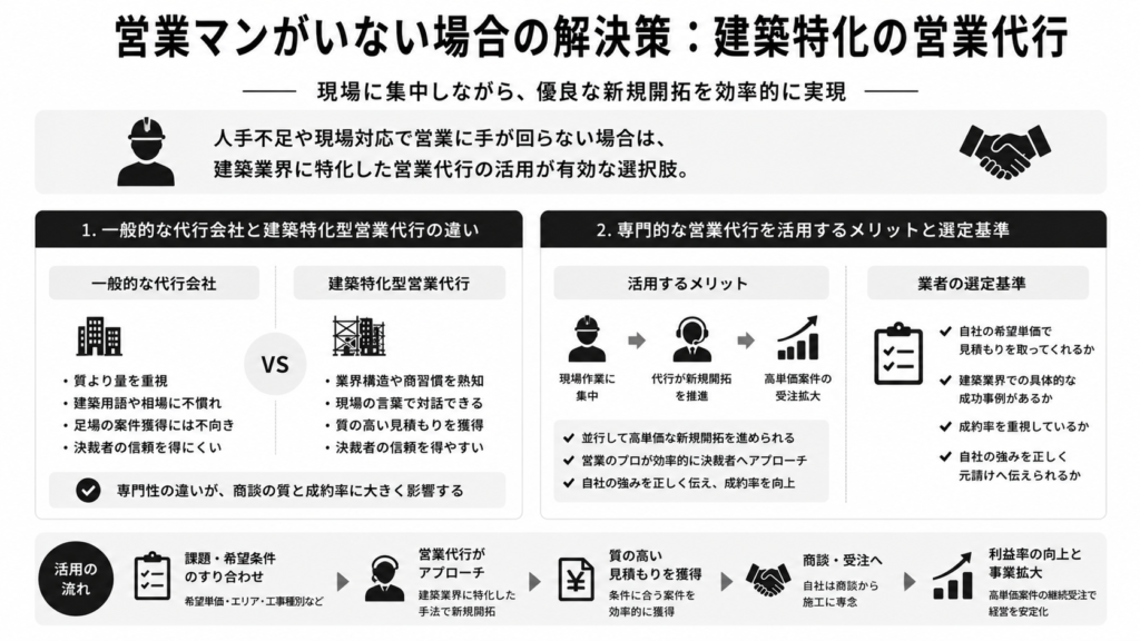 自社に営業マンがない場合の解決策：建築特化の営業代行