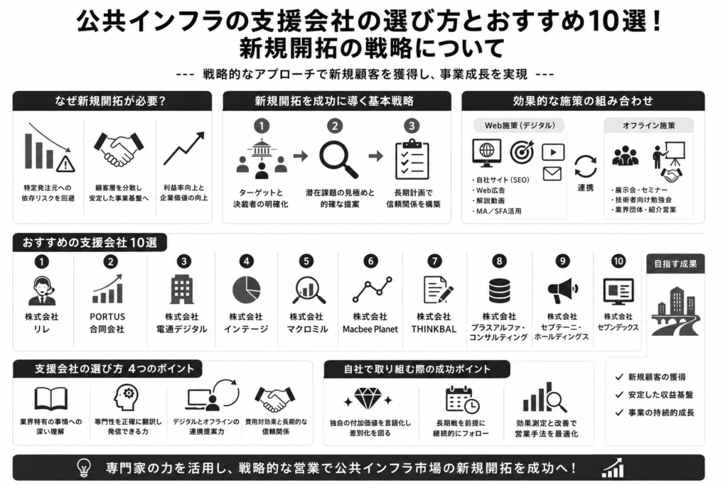 公共インフラの支援会社の選び方とおすすめ10選!新規開拓の戦略について