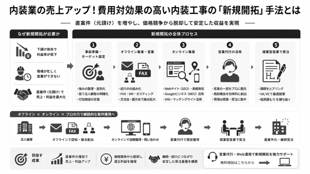 内装業の売上アップ！費用対効果の高い内装工事の「新規開拓」手法とは