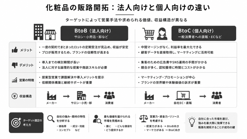 化粧品の販路開拓:法人向けと個人向けの違い