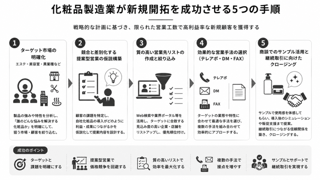 化粧品製造業が新規開拓を成功させる5つの手順