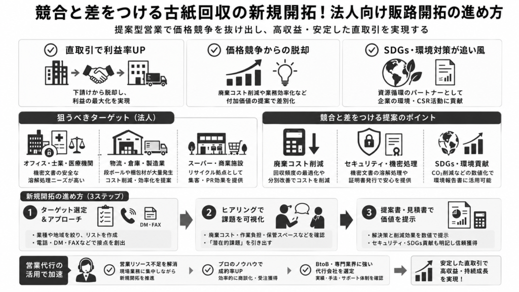 競合と差をつける古紙回収の新規開拓！法人向け販路開拓の進め方