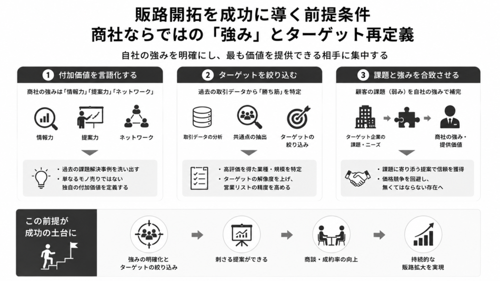 販路開拓を成功に導く前提条件：
商社ならではの「強み」とターゲット再定義