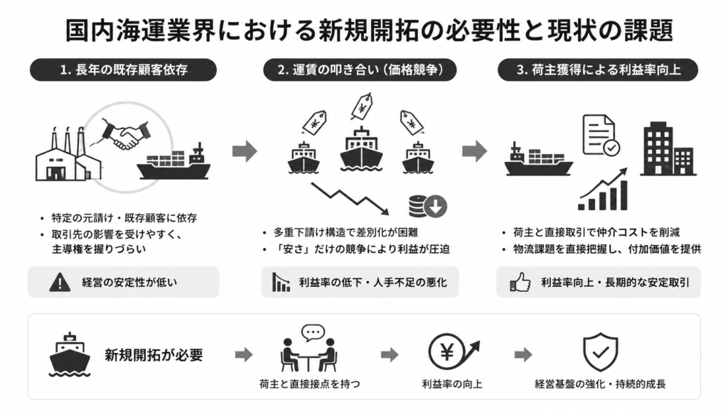 国内海運業界における新規開拓の必要性と現状の課題