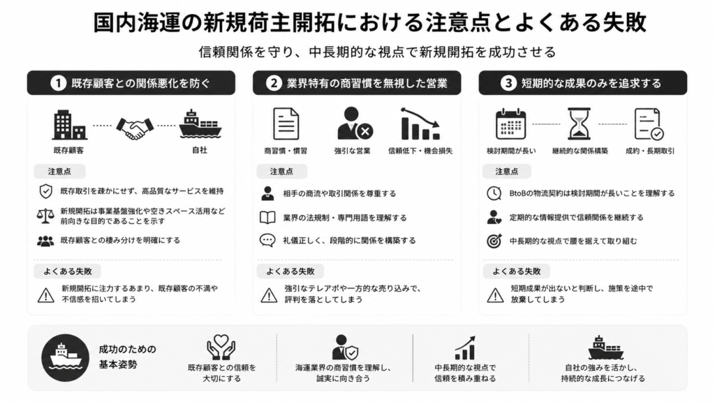 国内海運の新規荷主開拓における注意点とよくある失敗