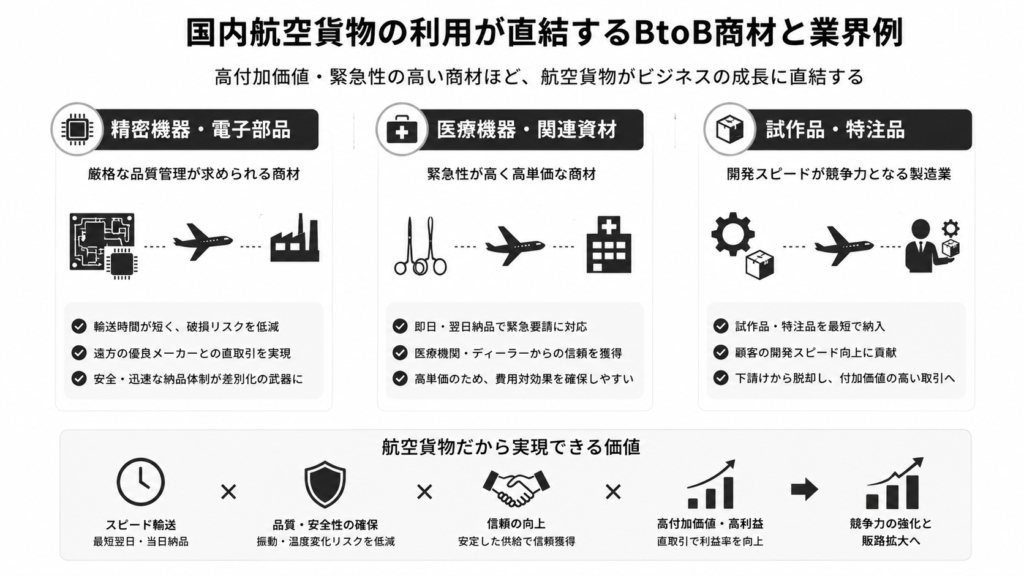 国内航空貨物の利用が直結するBtoB商材と業界例