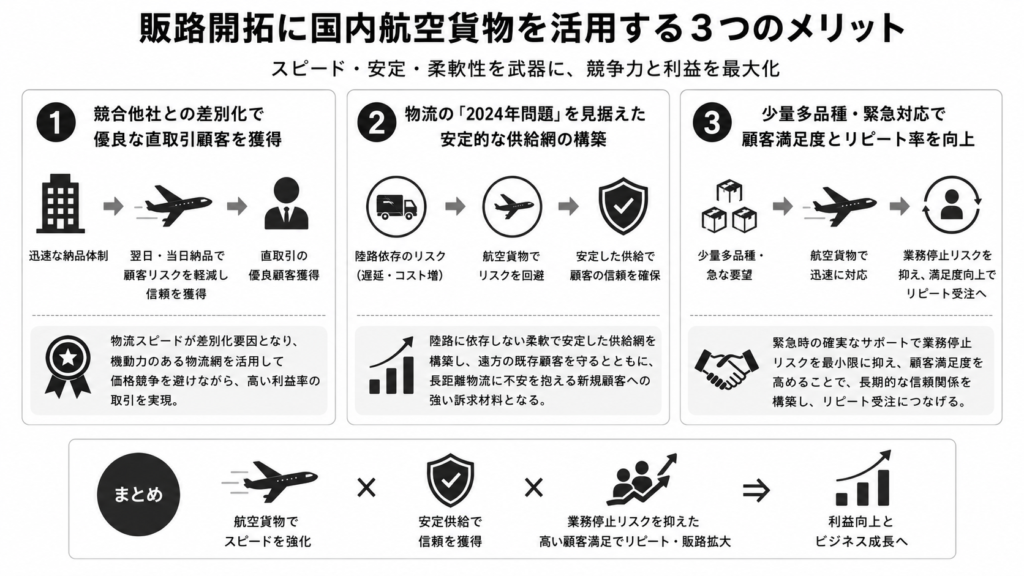 販路開拓に国内航空貨物を活用する3つのメリット