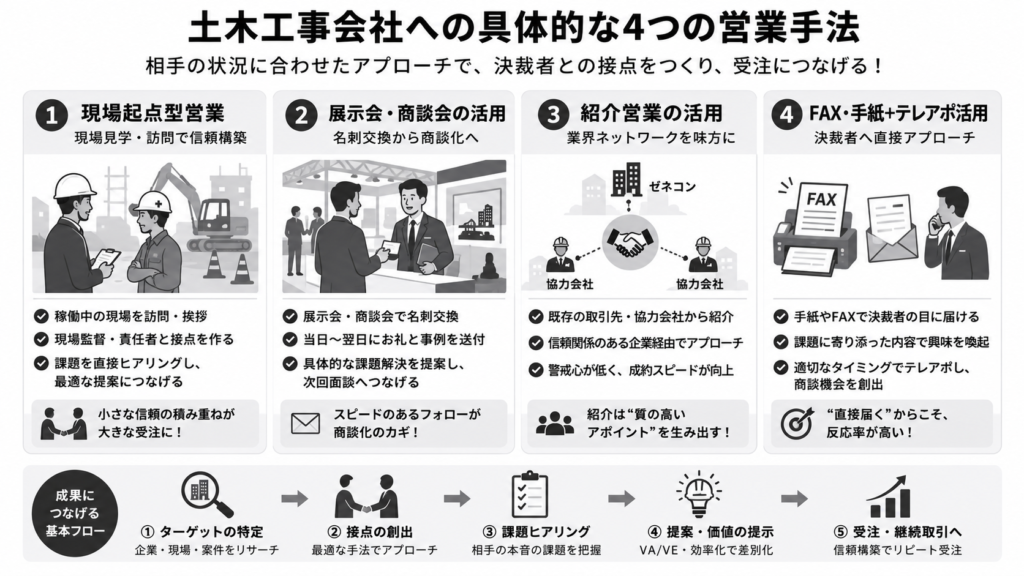 土木工事会社への具体的な4つの営業手法