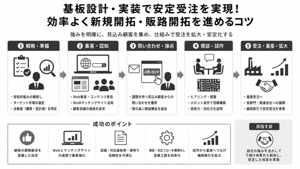 基板設計・実装で安定受注を実現!効率よく新規開拓・販路開拓を進めるコツ
