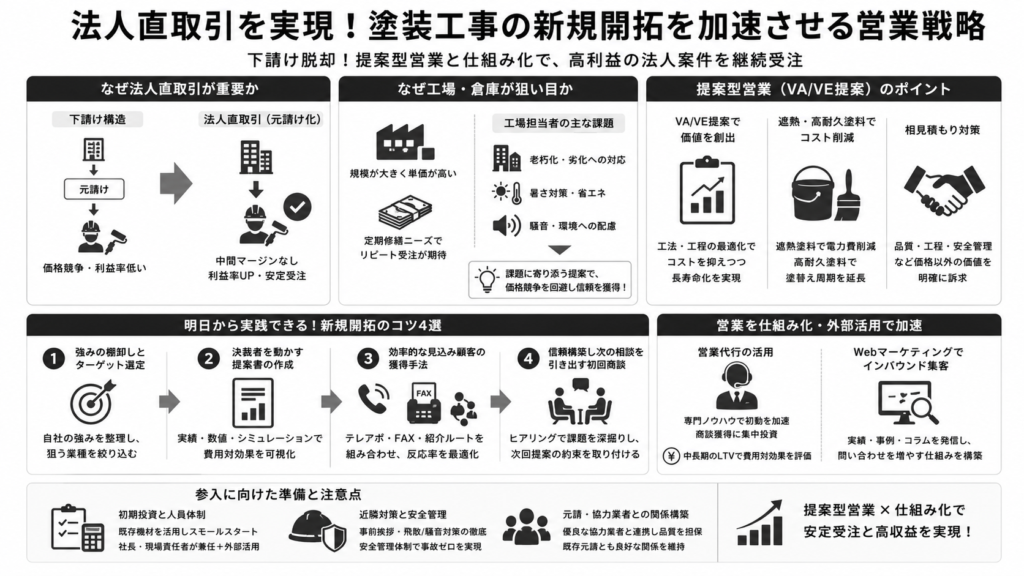 法人直取引を実現!塗装工事の新規開拓を加速させる営業戦略