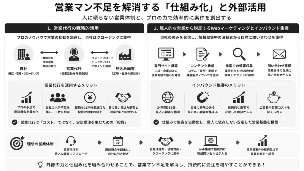 営業マン不足を解消する「仕組み化」と外部活用