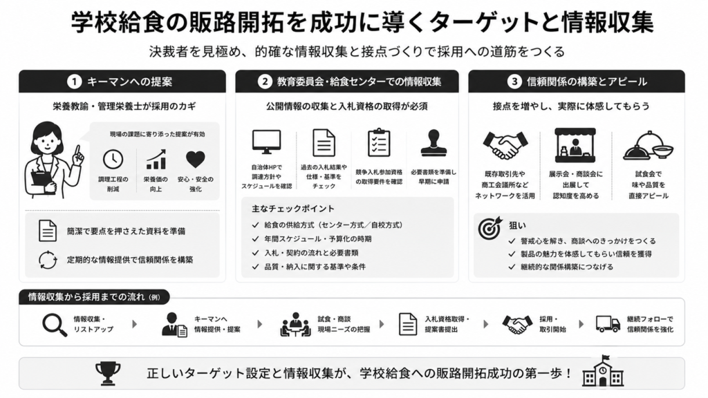 学校給食の販路開拓を成功に導くターゲットと情報収集