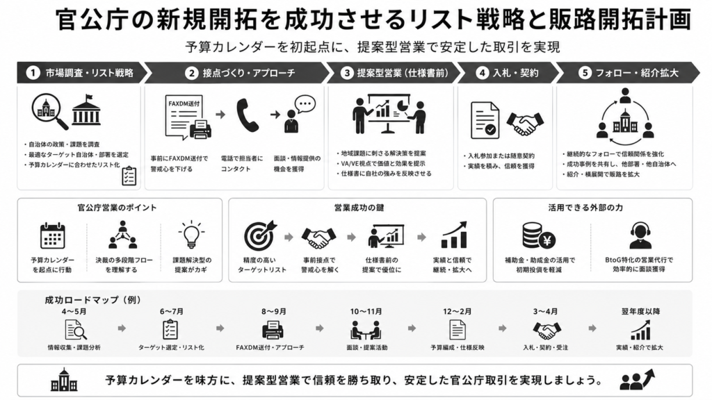官公庁の新規開拓を成功させるリスト戦略と販路開拓計画について
