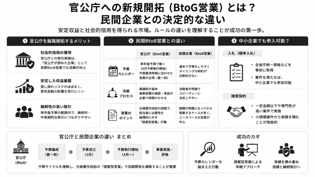 官公庁への新規開拓（BtoG営業）とは？民間企業との決定的な違い