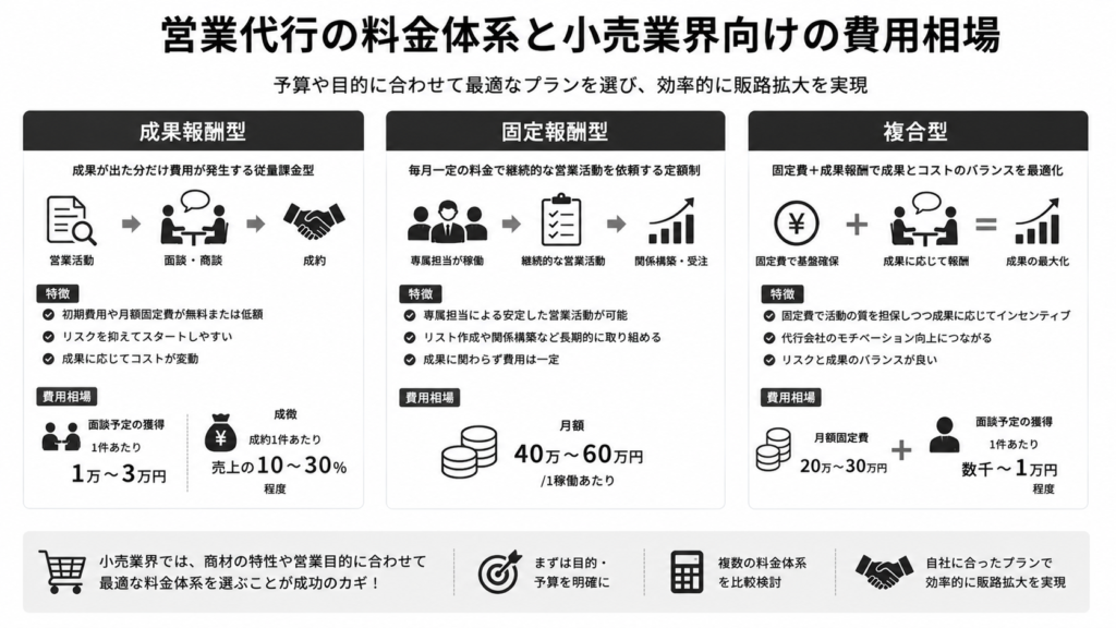 営業代行の料金体系と小売業界向けの費用相場