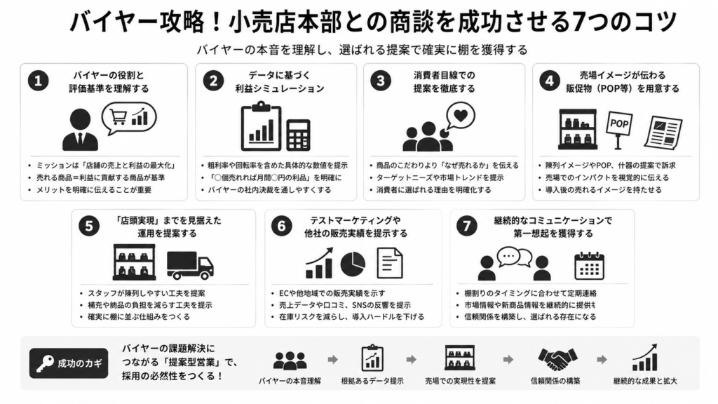 バイヤー攻略！小売店本部との商談を成功させる7つのコツ