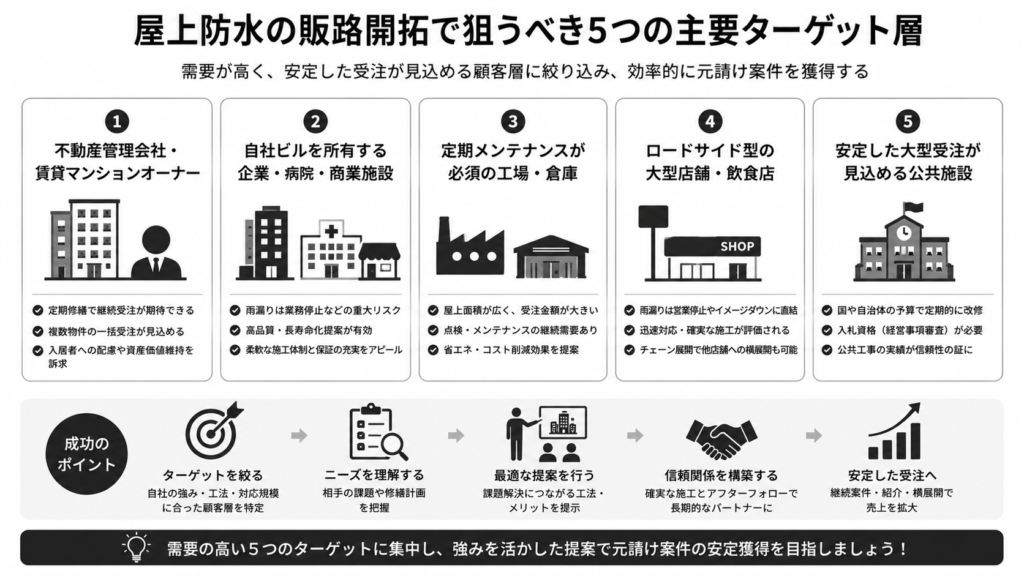 屋上防水の販路開拓で狙うべき5つの主要ターゲット層