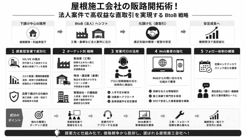 屋根施工会社の販路開拓術!屋根工事を法人案件で新規開拓するBtoB戦略