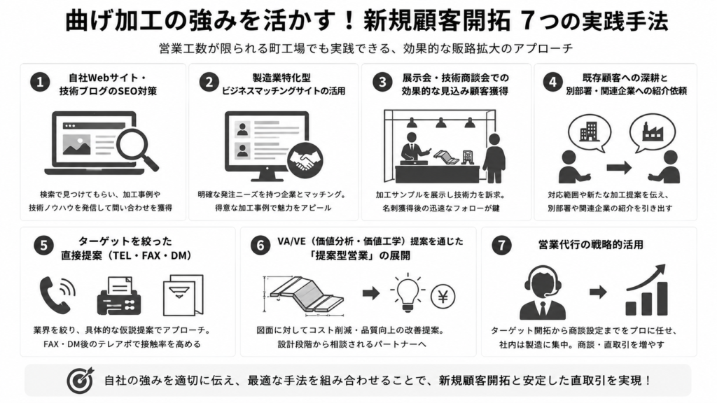 曲げ加工の強みを活かす!新規顧客開拓7つの実践手法