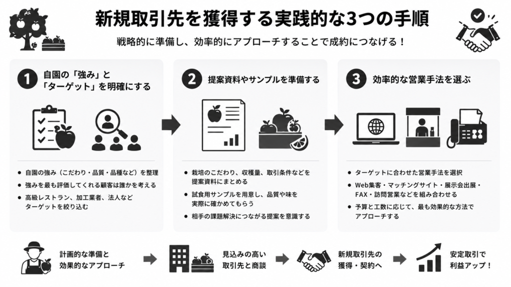 新規取引先を獲得する実践的な3つの手順